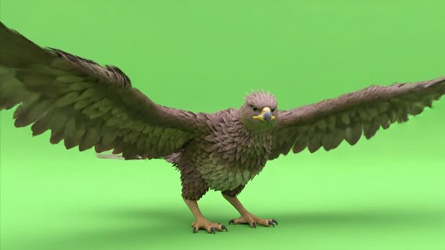 Brown Eagle with Open Wings on Green Screen Background