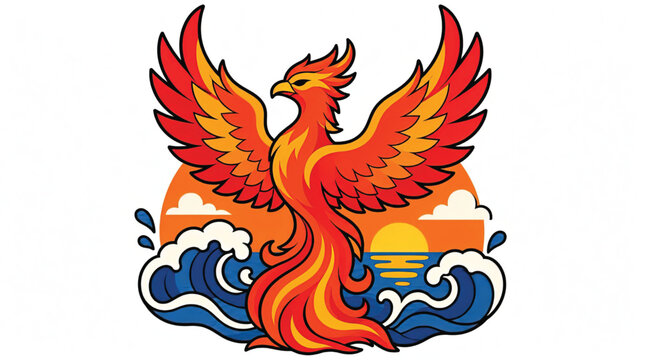Vibrant Phoenix Rising from Flames.
