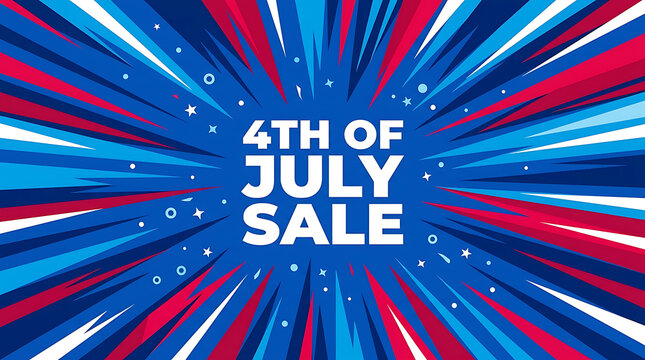Fourth of July Sale Banner Background with Patriotic Red White and Blue Starburst Design