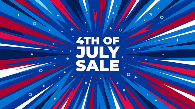 Fourth Of July Sale Background With Patriotic Red White And Blue Burst Rays