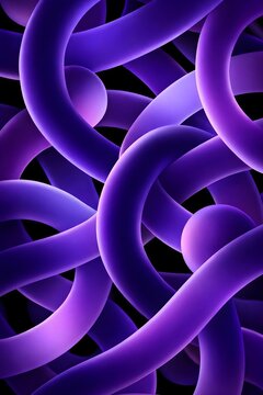 Abstract 3d background with purple flowing tubes and spheres, dynamic composition of intertwined smooth shapes, modern digital art wallpaper