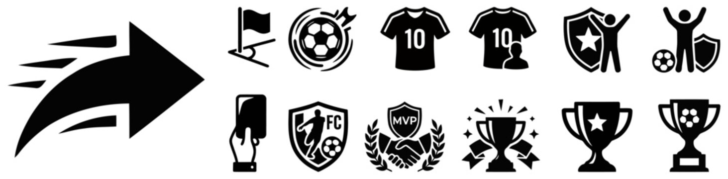 Soccer icon set vector graphics for sports competition and championship designs