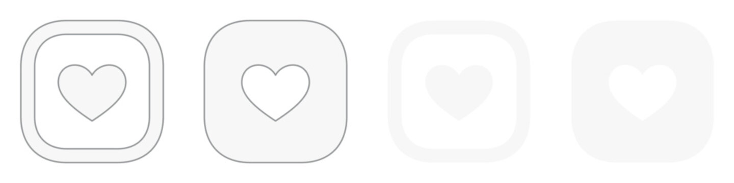 White heart icon with love symbol outline rounded squircle shape and cute emoticon for app button sign on transparent background