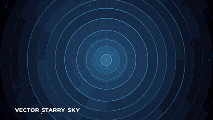 Concentric circles and stars vector illustration with a dark blue gradient background astronomy celestial constellation © Bikas
