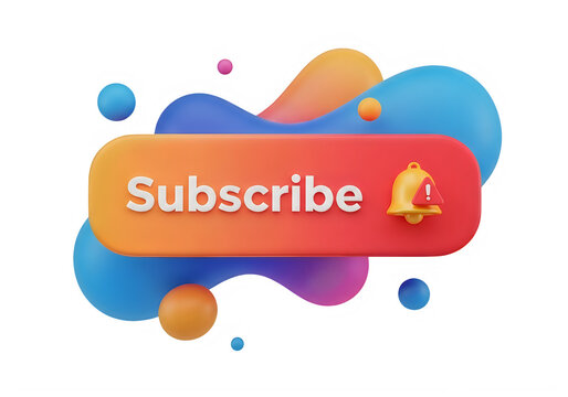A vibrant and colorful subscribe button with a playful design.