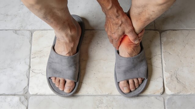 Senior Person Holding Swollen Painful Ankle