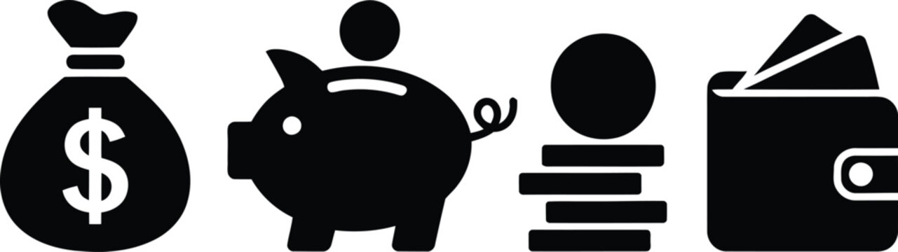 Flat icons set of money and savings symbols