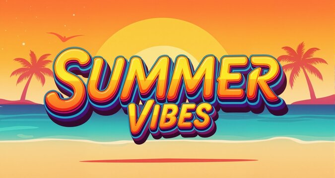 summer vibes retro color 3d editable text effect
