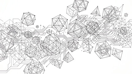 Fototapeta premium Abstract geometric background with wireframe polyhedrons and circuit board lines