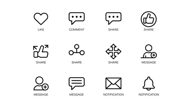 Social media icons and symbols collection featuring popular networking platforms including Facebook Instagram X Twitter YouTube TikTok LinkedIn WhatsApp Snapchat Pinterest modern flat design vector se