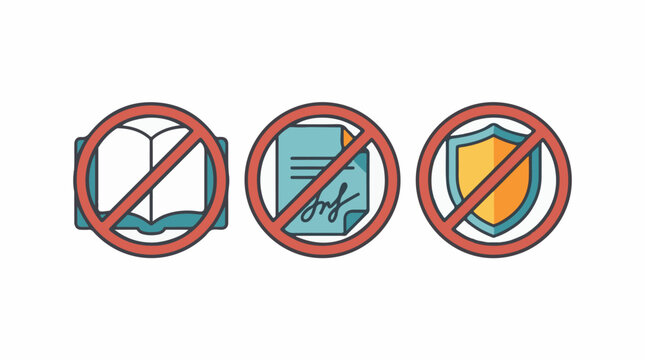 Colorful icons indicating prohibition of book document and shield