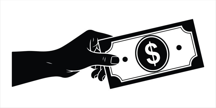 Hand holding a banknote currency symbol vector illustration for finance