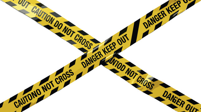 Yellow and black danger keep out caution do not cross barrier tape crossed in an x shape isolated on white background vector illustration
