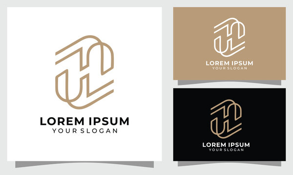 Letter H monogram logo design template with elegant parallel line art style