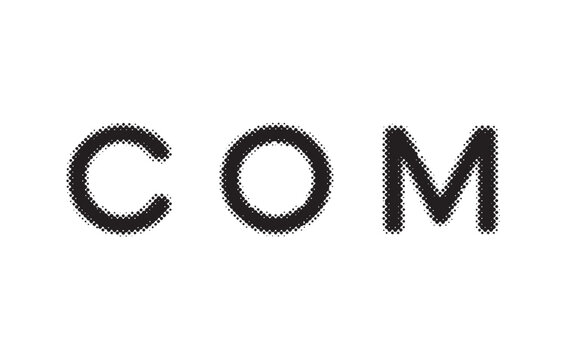 Halftone dot pattern typography design featuring the letters COM in a modern minimalist style