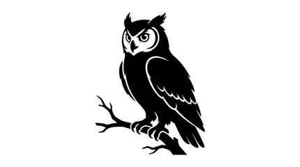 Obraz premium Silhouette of an owl perched on a branch, vector art