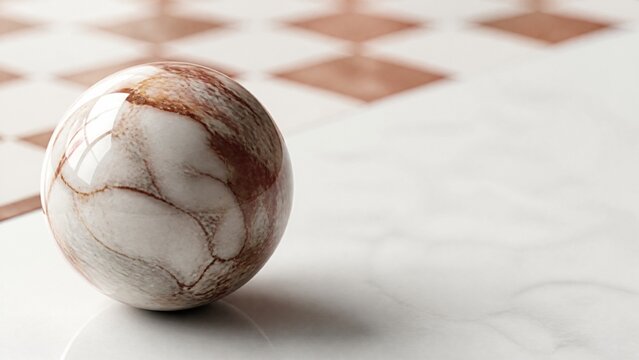 Polished marble taw on bright surface with soft checkerboard backdrop, premium game and decor piece.