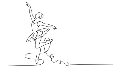 Elegant ballerina performing a graceful dance in continuous line art style © Kensusei