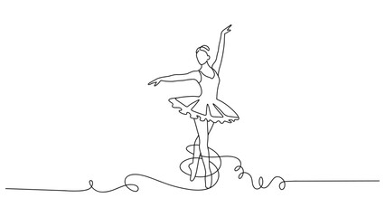 Elegant ballerina performing a graceful dance, continuous line art © Kensusei