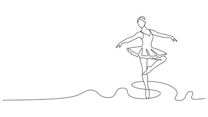 Elegant Ballerina Dancing Line Art - Minimalist Ballet Pose © Kensusei