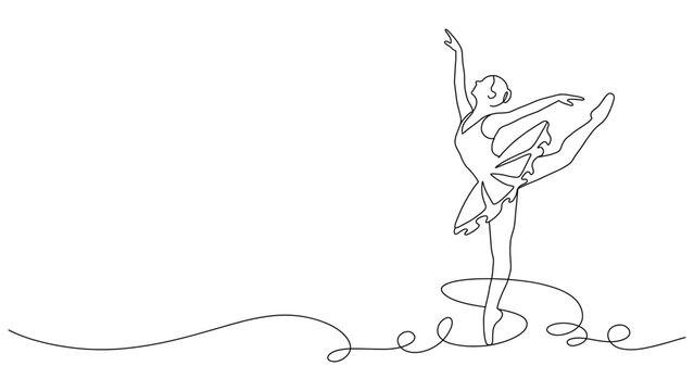 Ballet Dancer with Ribbon Continuous Line Art