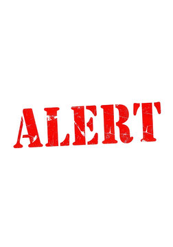 Alert stamp with red text on clean background
