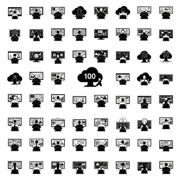 Collection of 100 Black and White Computer Icons.