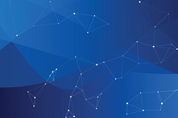 Blue abstract background, with white connected, dots, lines, and, geometric polygonal mesh structures © Solaiman77