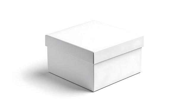 Isolated plain white square gift box with lid on white background, simple packaging design, product presentation