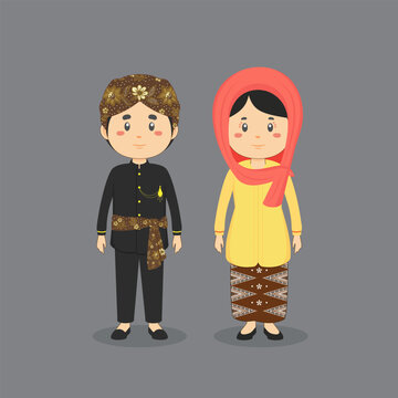 Couple Character Wearing Central Java Traditional Wedding Dress
