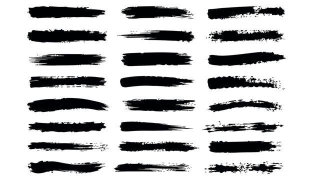 Asian ink brush strokes, black hand drawn stripes, rough grunge paint texture, Chinese Japanese Korean calligraphy brushstrokes set, straight line vector illustration, smears, sketch lines