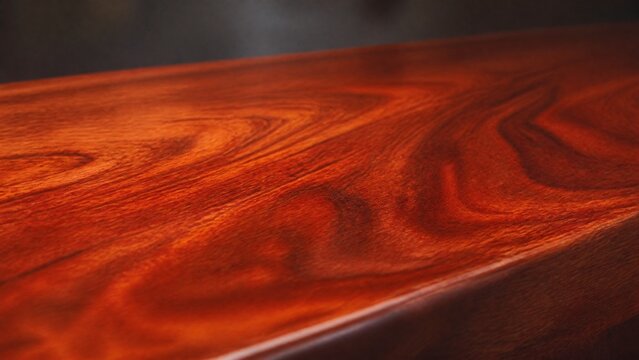 A smooth, polished slab of padauk wood with beautiful grain and warm luster.
