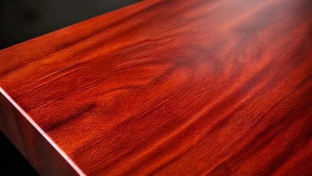 A smooth, polished slab of padauk wood with beautiful grain and warm luster.