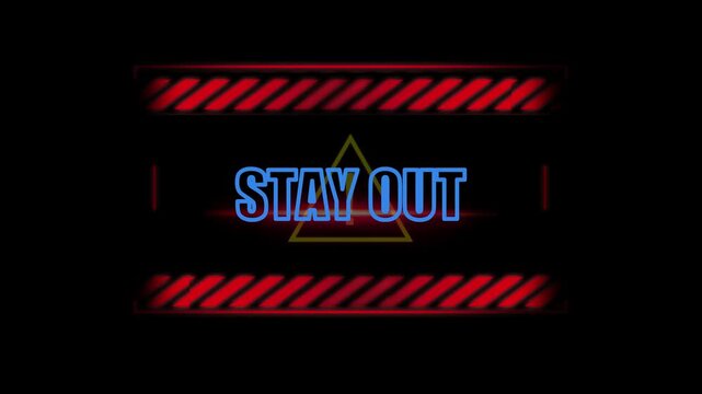 Stay out warning sign flashing with red digital caution bars in this animated motion graphics alert video footage