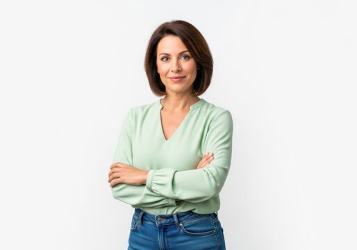 Confident woman crossing arms wearing casual clothes
