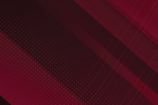 Dark maroon background, with diagonal geometric, stripes, halftone dots, and thin parallel lines