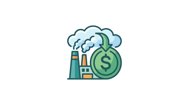 Industrial pollution cost, factory emissions, money saving concept icon