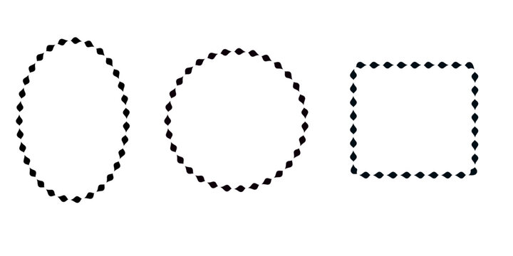 Set of black dotted geometric shapes with circle, oval, and rectangle outlines on white background