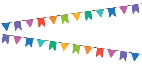 Obraz premium Colorful pennant bunting garland isolated on white party decoration element