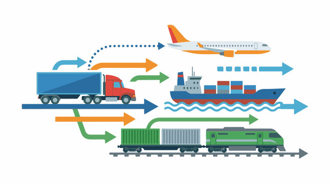Colorful illustration of various transportation modes and their connections