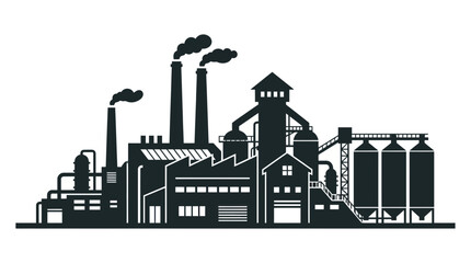 Industrial manufacturing plant complex with smoking chimneys and silos © bolo