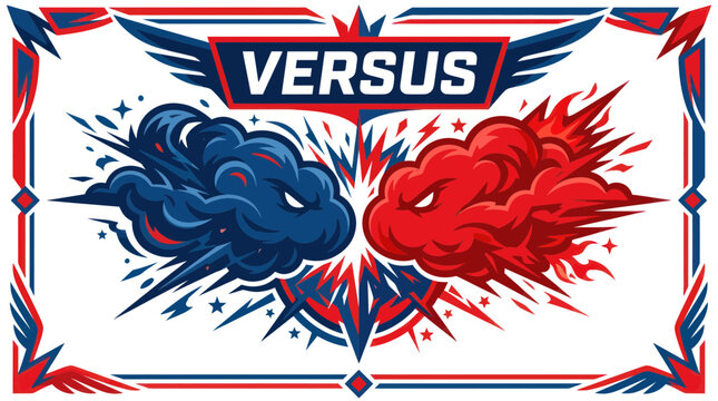 Dynamic versus battle screen featuring angry red and blue clouds