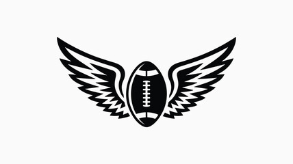 Fototapeta premium Stylized American football ball with spread wings emblem graphic design, high school football sports logo concept, dynamic athletic mascot badge, victory and strength symbolism, bold winged shield