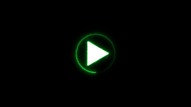 glowing Neon shine play button icon sign with neon circle animation. neon media player button. Neon glowing play button icon on a black background, 4k quality animation video