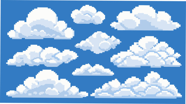 Pixelated White Clouds Against A Blue Background A Digital Vector Illustration cloudscape cumulus nimbus sky