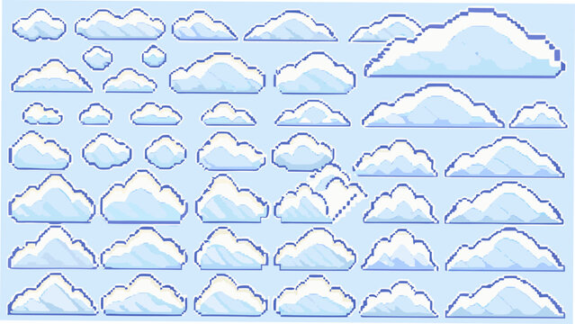 Pixelated clouds collection a vector illustration with a light blue background and blocky shapes 8 bit