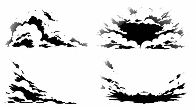 Dramatic cloud formations in grayscale vector style against a white background cloudscape cumulus cirrus stratus
