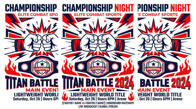 Championship combat sports fight night poster with fists and belt