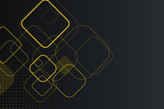 Yellow rounded square outlines and dotted grid pattern on a dark gray background, abstract