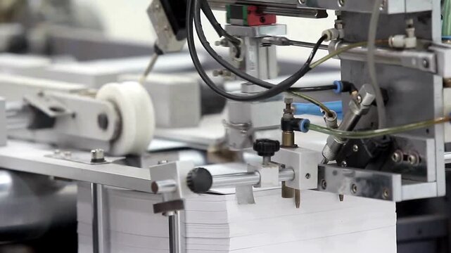 Industrial paper feeding machine processing a stack of paper in a printing facility
